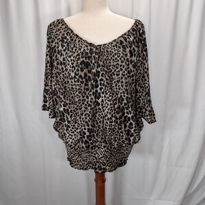 Style & Co. Black and Brown Asymmetrical Dolman Sleeve Top